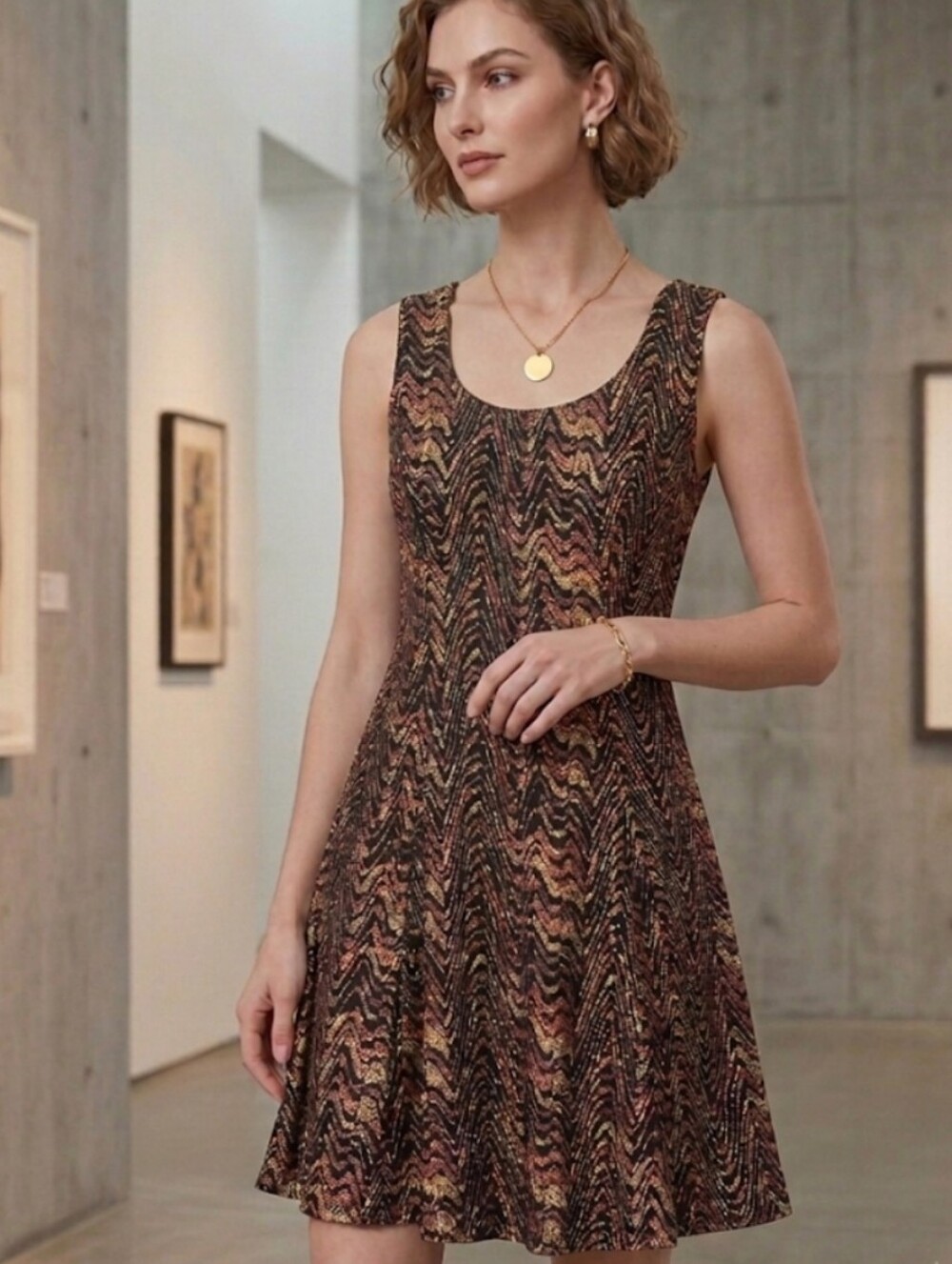 Vintage Y2K Southeastern Performance Glitter Fit & Flare Dress 10, Gold Copper